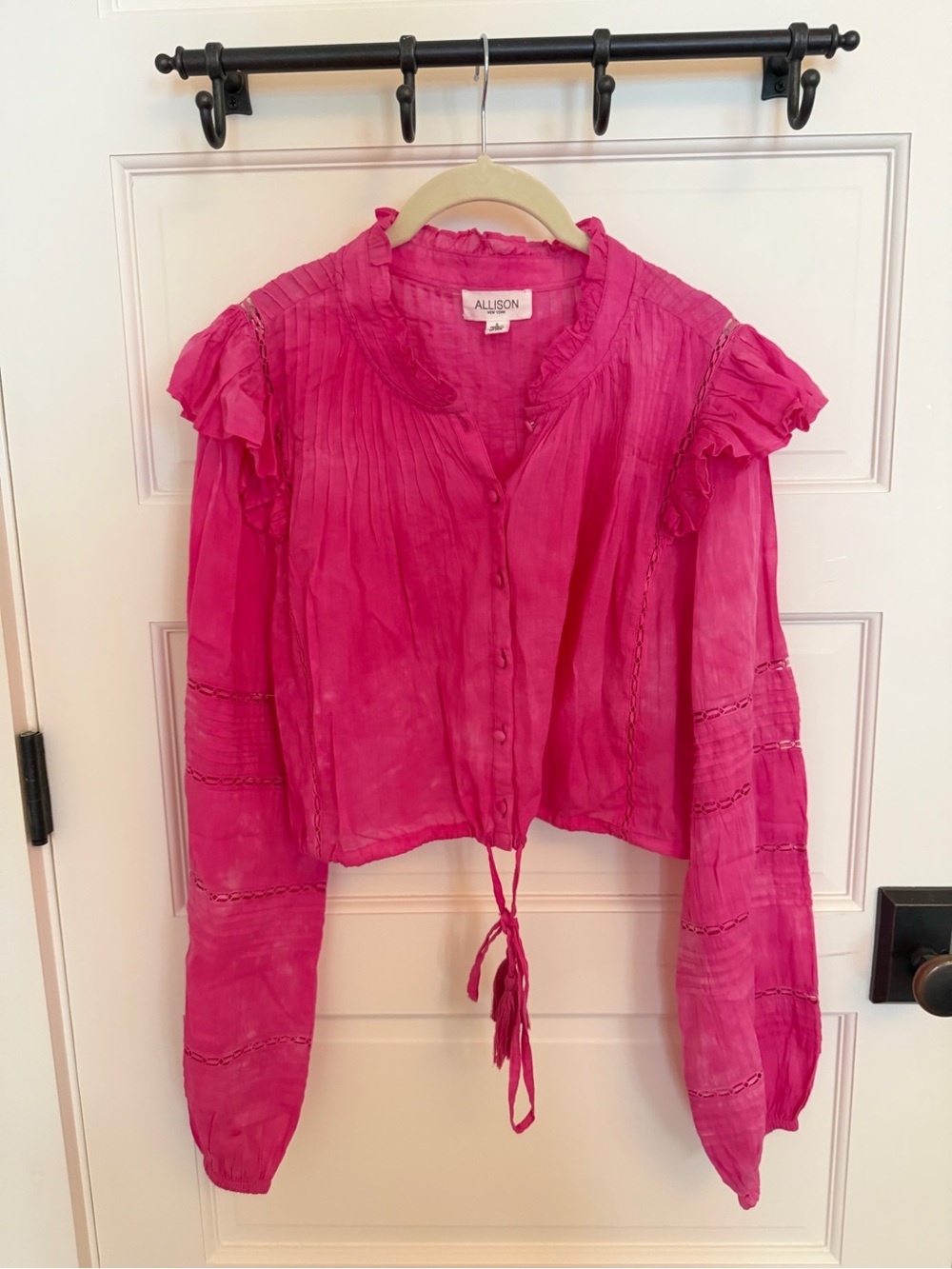 Allison New York Fuchsia Ruffle Tie-Front Blouse